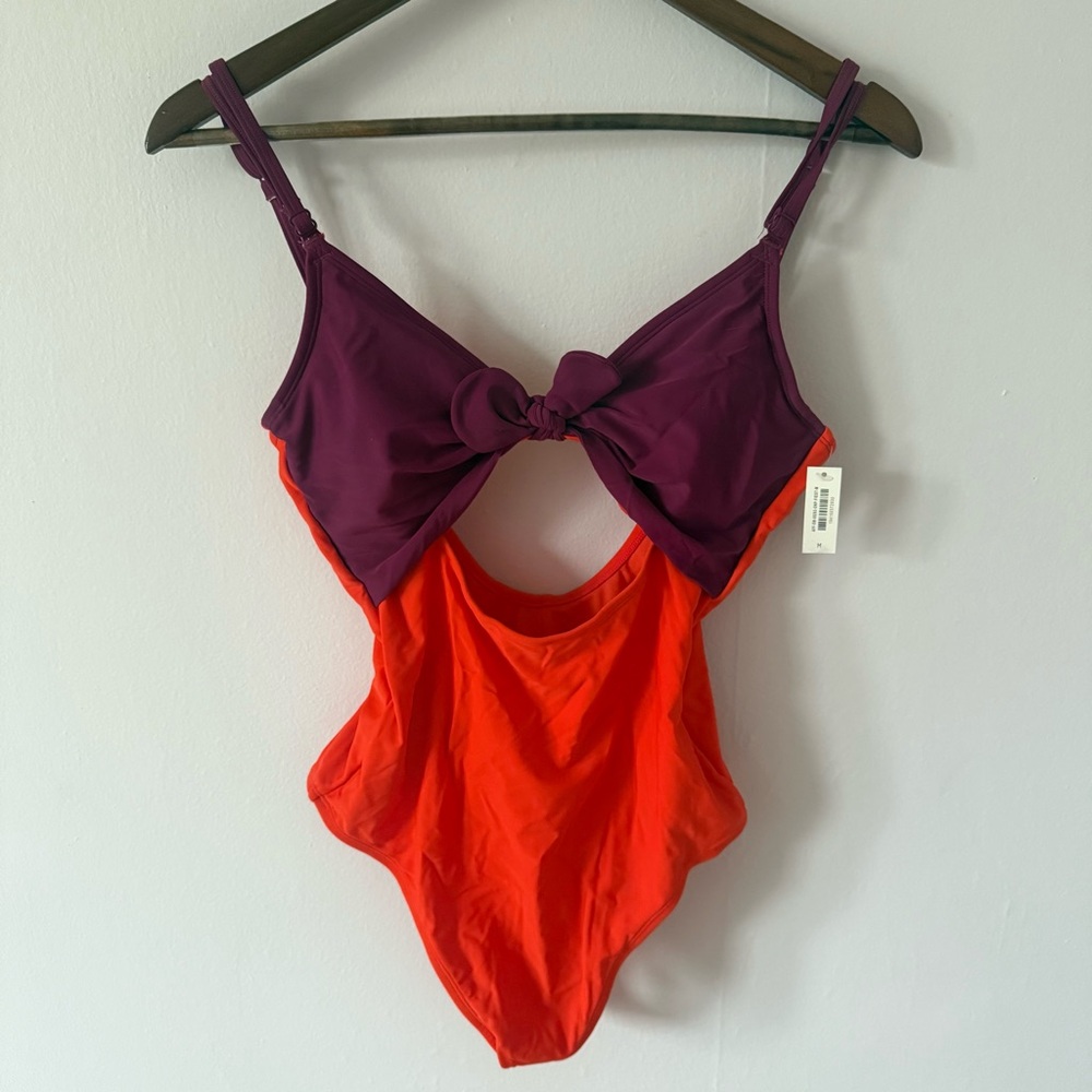 Adore Me Medium Women’s Purple Red Cutout Swimsuit One Piece NWT Bow